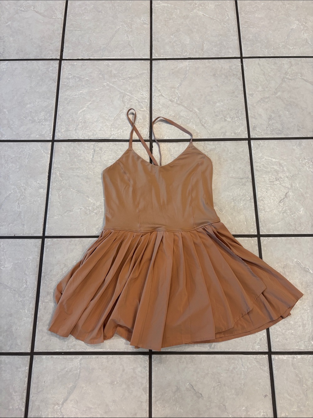 AERIE OFFLINE MEDIUM tan/nude pleated skater dress with built in shorts LIKE NEW